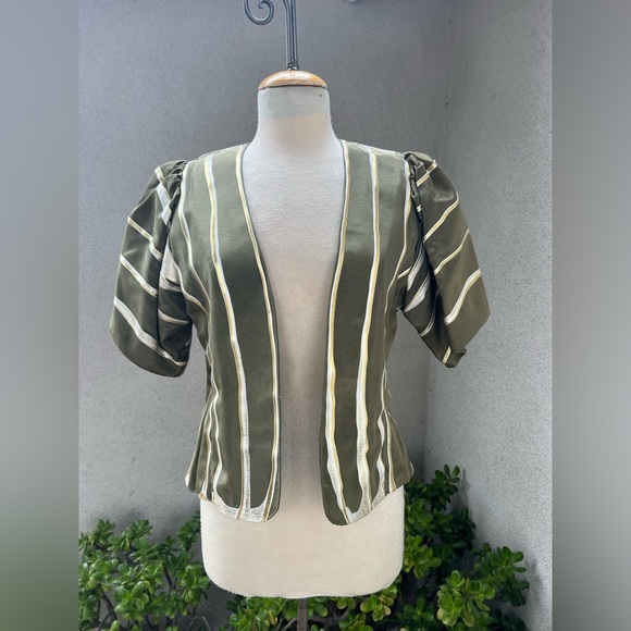 Vintage gorgeous Art to wear olive green jacket top silvers belt XS Terry & Toni - Picture 11 of 11